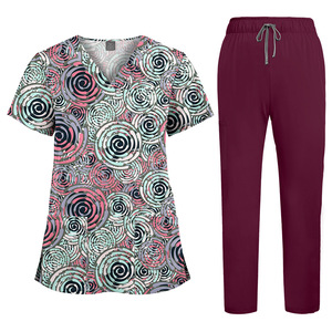 Ensembles d'uniformes médicaux en tissu tissé polyester élasthanne, haut imprimé floral à col en V et manches courtes, pour personnel de santé, hôpitaux, infirmières, nounous, unisexe - Product Image 3