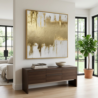 Poster Dekorasi Art Deco Modern Lukisan Minyak Buatan Tangan dengan Foil Emas Murni di Kanvas Panel Still Life Ulang Tahun