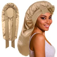 Logo personnalisé de haute qualité grande cravate extensible réglable Polyester Satin bonnet de sommeil pour femmes bande élastique Satin Bonnet de sommeil
