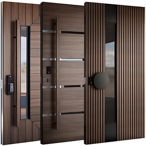 <span class=keywords><strong>Porte</strong></span> <span class=keywords><strong>d</strong></span>'<span class=keywords><strong>entrée</strong></span> intelligente en aluminium noir sur mesure avec incrustations métalliques géométriques modernes pour maison - Product Image 6