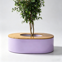 B014 Banc rond commercial pour espaces publics, avec assise en lattes de bois et jardinière intégrée, pour parcs, centres commerciaux et aménagements paysagers