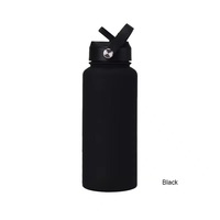 Bouteille d'eau isotherme minimaliste en acier inoxydable avec couvercle à poignée et paille pour les voyages et l'extérieur, grande capacité, noire