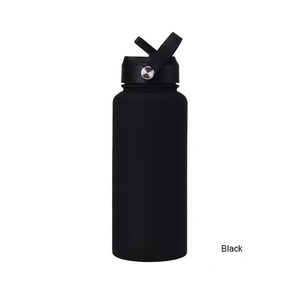 Minimalist Stainless Steel Thermal Water Bottle with Handle Lid and Straw for Travel Outdoor Use Black - Product Image 1
