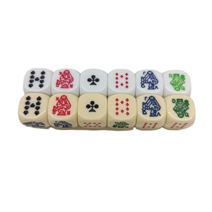 Commercio all'ingrosso 16mm Set di dadi di Poker acrilico personalizzato bianco avorio dadi rotondi a 6 lati con Logo personalizzato per gioco Poker vendita di dadi alla rinfusa