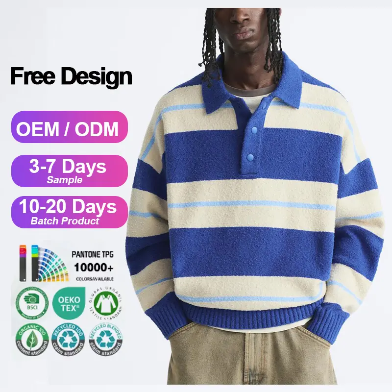 Custom LOGO OEM   ODM pullover striped knit top Long Sleeve Knitted Sweater men long sleeve knitted custom cotton sweater