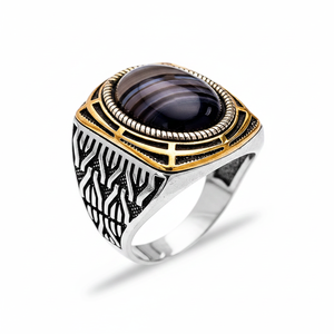 Onyx Stone Oval Ottoman Tugra <b>Men</b> Style Shape <b>Men</b> <b>Ring</b> Jewelry Wholesale Handcrafted Authentic 925 Sterling <b>Silver</b> <b>Men</b> <b>Ring</b> - Product Image 2