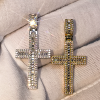 Pendentif Croix en Argent Sterling 925 de Haute Qualité, Bijoux Hip Hop, Moissanite Taille Baguette Couleur GRA D, pour Hommes, Cadeau de Fête, Usage Quotidien