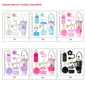 Ensemble cadeau d'accessoires de gobelet coloré Offre Spéciale de 40oz-7 pièces/8 pièces/12 pièces avec poignée en perle, breloque fleur, confortable, porte-clés, bottes de tasse - Product Image 5