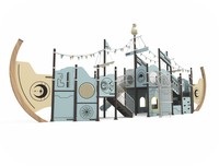 Structure de jeu extérieure pour enfants en forme de bateau pirate, panneaux PE, structure de jeu combinée pour enfants, toboggan, mur d'escalade, maternelle