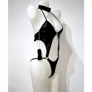 Ensemble de lingerie érotique pour femmes, une pièce, dos nu, à lacets, string, collants en cuir, lingerie de <span class=keywords><strong>strip</strong></span>-<span class=keywords><strong>tease</strong></span> passionnée - Product Image 2