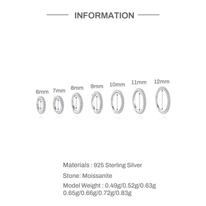 Pendientes de Aro en Forma de C con una Sola Piedra de Moissanita, Plata de Ley S925 Hipoalergénica, Perforación de Cartílago, 6/7/8/9/10/11/12 mm - Product Image 2