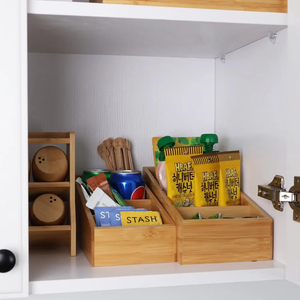 Organizador de Bolsitas de Té de Bambú al por Mayor, Organizador de Almacenamiento de Bambú para <span class=keywords><strong>Despensa</strong></span>, Organizador de Snacks de 4 Secciones con Divisores para Cocina - Product Image 4