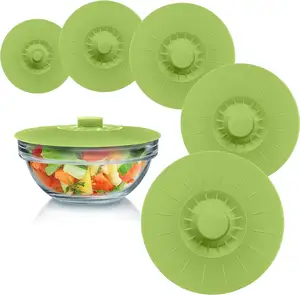 Couvercles de bol en silicone vert Lot de 5 couvercles à ventouse réutilisables pour bols, casseroles, tasses