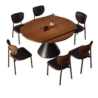 Mesa de Comedor Redonda Extensible y Plegable Moderna con Tablero de Madera Maciza, Acabado en Fresno Blanco, para 4 Personas, Uso en Sala de Estar y Hoteles, Juego de 5 Piezas