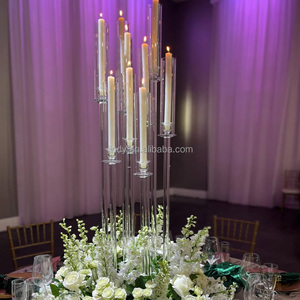 Barydat Candelabri in acrilico trasparente, portacandele a 5 bracci, con paralume in acrilico, per matrimoni, cene, feste, candele a LED da 0,87 cm, 4 pezzi