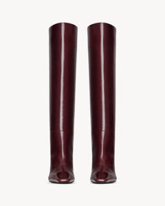 लक्जरी फैक्टरी प्रत्यक्ष महिला बर्गंडी पेटेंट चमड़े के जूते घुटने के उच्च पैर की अंगुली कस्टम लोगो शीतकालीन फैशन थोक ओएम - Product Image 2