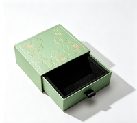 Boîte cadeau de luxe avec tiroir, boîte d'emballage pour bijoux en papier texturé floral avec dorure à chaud et doublure en mousse noire pour petits cadeaux