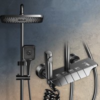 Ensemble de Douche Moderne et Populaire à Touches de Piano, Gris Anthracite, Mitigeur Eau Chaude et Froide Sous Pression en Laiton, Système de Douche
