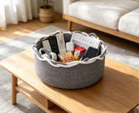 Panier de rangement en corde de coton gris et blanc tressé, moderne et écologique, pour cuisine, salon, chambre d'enfant, chambre à coucher, articles divers et jouets