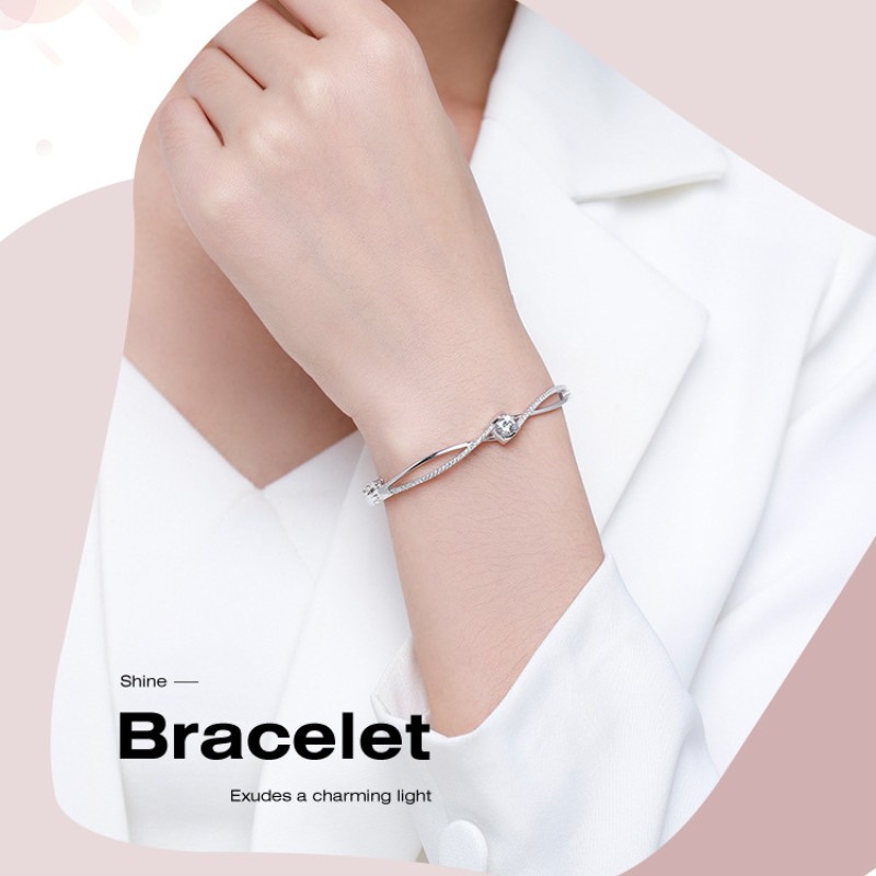 Trendy 925 Sterling Silver Heart Bangle Bracelet For Women