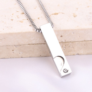 Custom <b>Couple</b> <b>Necklace</b> Black Gold Bar Pendant With Diamond Everyday Wear Geometric Design Laser Engraved Logo - Product Image 5