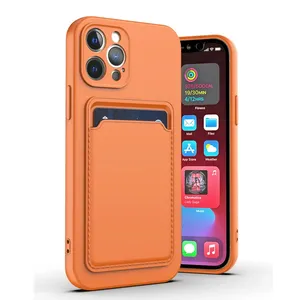 Luxury Soft Silicone Card Holder Case For iPhone 13 11 12 Pro Max XS SE Mini XR 6 8 7 Plus Solid Color Credit Slot Wallet Cover