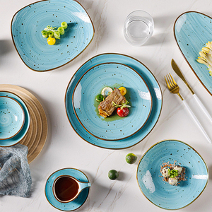 Juego de Vajilla Nórdica de Cerámica JQY, Platos y Tazones, Vajilla Pintada a Mano con Patrón de Remolino y Motas, Juego de Platos de Porcelana - Product Image 2