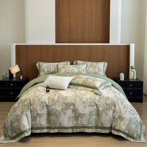 Parure de <span class=keywords><strong>lit</strong></span> 4 pièces vert sauge <span class=keywords><strong>imprimé</strong></span> animaux de la <span class=keywords><strong>jungle</strong></span>, motif girafe, léopard, palmier, en coton épais, style vintage, housse de couette et linge de <span class=keywords><strong>lit</strong></span> - Product Image 5