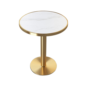 Mesa de Negociación Comercial de Lujo para Restaurante Occidental, con Tablero de Piedra y Borde de Aleación de Aluminio Dorado, para Hotel - Product Image 2