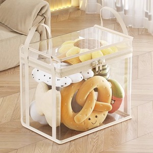 Boîte de rangement pour jouets en plastique transparent avec fermeture éclair, grand format carré, pour poupées et figurines, organisation de la maison - Product Image 3