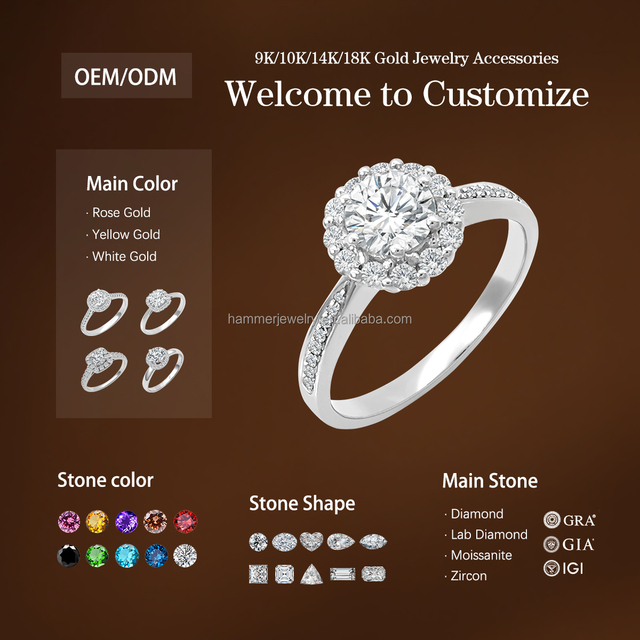 AU585 14K Solid Gold Ring Brilliant Cut Moissanite/Lab Diamond Luxury Engagement Wedding Anniversary Ring Set Customizable