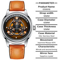 Montre-bracelet mécanique automatique squelette personnalisée pour homme, étanche, avec verre saphir, bracelet en acier inoxydable et cuir, réserve de marche