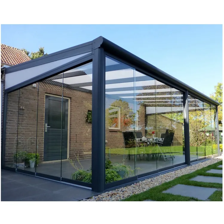 Portico in alluminio per tutte le stagioni Sunroom Glass House portico giardino con parete scorrevole in vetro