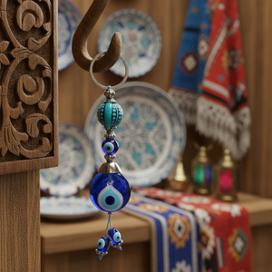Turquesa en forma de bola de vidrio hecho a mano de mal de ojo de cuentas clave cadena Hecho en Turquía - Product Image 2