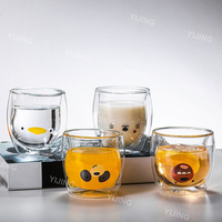 Mug en verre double paroi créatif style Ins, motif ours de dessin animé, portable, grande capacité, compatible lave-vaisselle, pour café/jus, usage domestique