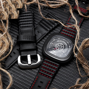 Correa de reloj de pulsera de repuesto, correa de cuero ondulado, hebilla de cinturón, accesorios Sieben Freitags para Seven Friday P3B /01 S2/ <span class=keywords><strong>P1</strong></span> P2 28MM - Product Image 2