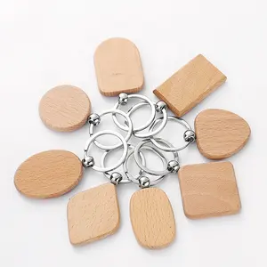 Porte-clés en bois vierge Logo gravé au laser personnalisé porte-clés en bois naturel porte-clés rond carré et porte-clés en forme de coeur