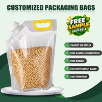 Pochette souple transparente de qualité alimentaire avec bec verseur et poignée portable, sac d'emballage en plastique à large ouverture pour soja, céréales, riz et aliments secs