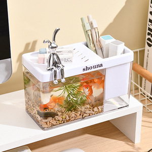 Shouna Transparent Rectangle Plastic Desktop Fish Tank with Multi-color Rabbit Design for Home Office Aquariums - Product Image 1