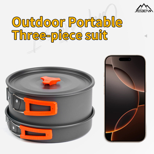 Bộ dụng cụ nấu ăn dã ngoại bán tại nhà máy, hợp kim nhôm, 3 món, dễ cất giữ, bộ nồi nấu ăn - Product Image 5