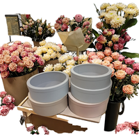 Ensemble de boîtes cadeaux rondes en carton recyclé de couleur unie avec 3 couvercles transparents en PVC, boîte à fleurs et emballage pour seau à câlins