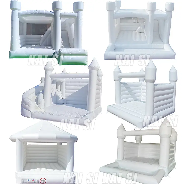 Weiße Hüpfburg 13x13 Ft Pastell Modernes 8x8 Mini White Bounce House mit Kugel grube und Rutsche