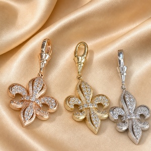Pendentif Fleur-de-lis en or massif 18 carats certifié Xinfly, diamant naturel 0,23 ct, prêt à être expédié, bijoux fins certifiés AU750 - Product Image 1
