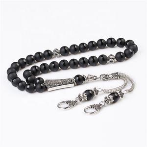 Gioielli musulmani pietra di agata nera naturale una linea perline perline di preghiera islamica 33 Misbaha Tasbih arabo subaha tesbih <span class=keywords><strong>rosario</strong></span> perlina - Product Image 1