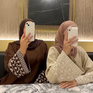 Groothandel Hete Verkoop Islamitische Vrouwen Abaya Geborduurde Elegante Jurk Kalkoen Dubai Abayas Voor Vrouwen Moslim