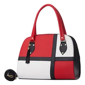 Bolso Tote Casual para Mujer Fana Ilma, Rojo, Blanco y Negro, de Cuero, con Dos Asas, Cierre Abierto, para Playa - Product Image 1