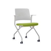 Chaise de bureau moderne en maille, pliable, design ergonomique, accoudoirs fixes, dossier solide, base coulissante empilable, usage commercial, bureau à domicile