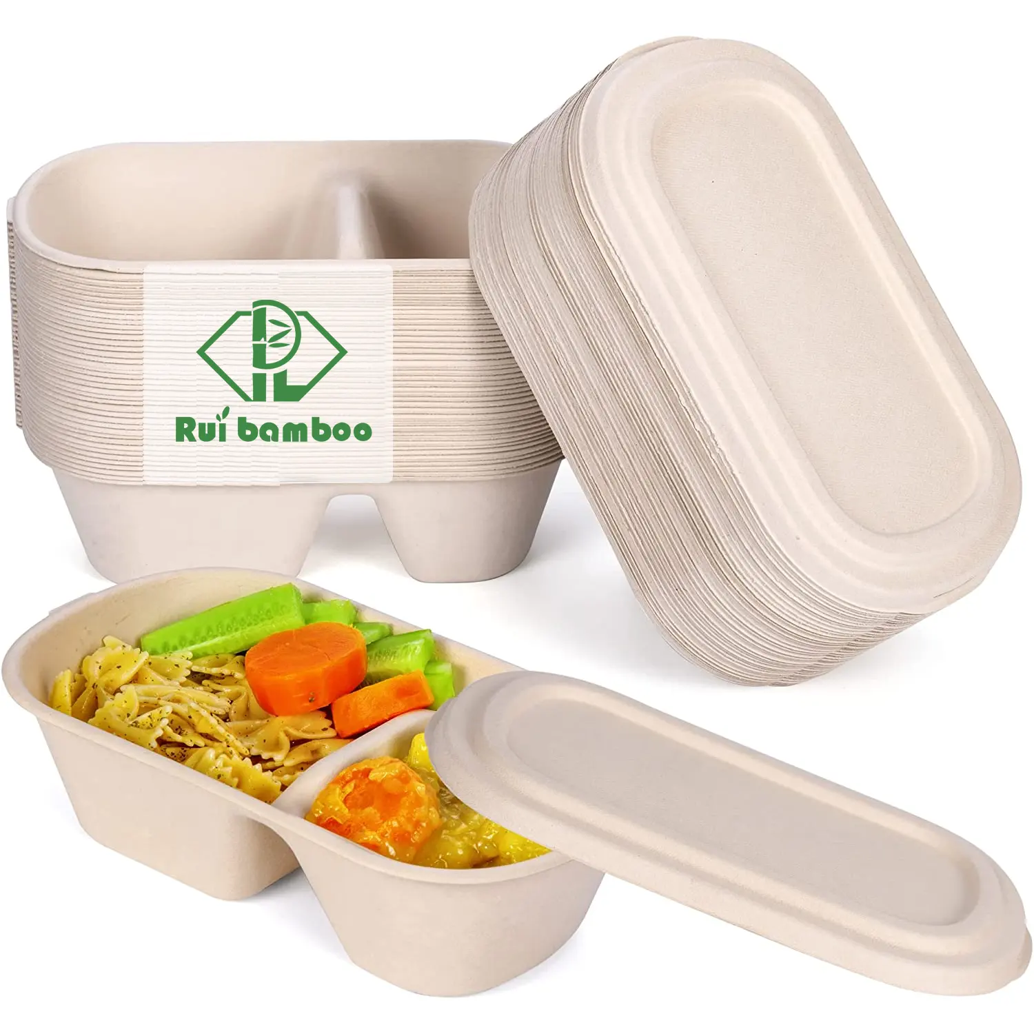 RUEIJHU Fresh Fitness1000ml Customizable Bamboo Paper Pulp Packaging Food Box Disposable Containers With Lids For Food To Go