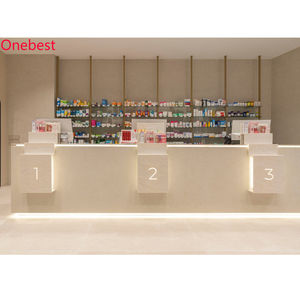 Mostrador <span class=keywords><strong>de</strong></span> Caja para <span class=keywords><strong>Farmacia</strong></span> con Superficie Sólida e Iluminación LED, Mostrador <span class=keywords><strong>de</strong></span> Recepción Moderno para Clínica Dental para 3 Personas - Product Image 1
