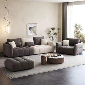 Sofá Recto de Tres Plazas de Diseño Italiano en Cuero Estilo Crema con Tela Escarchada para Sala de Estar Pequeña - Product Image 1